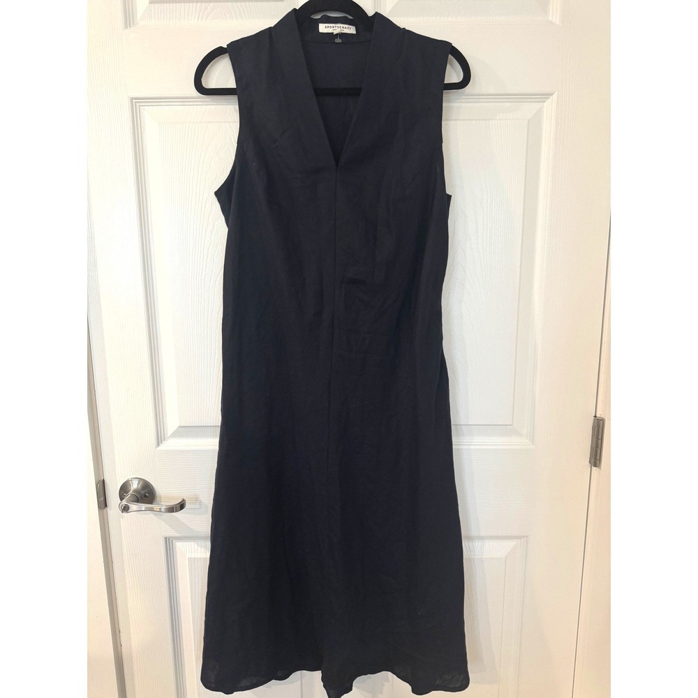 Sportscraft Navy‎ Blue 100% Linen Sleeveless V-Neck Midi Dress Womens Size 10